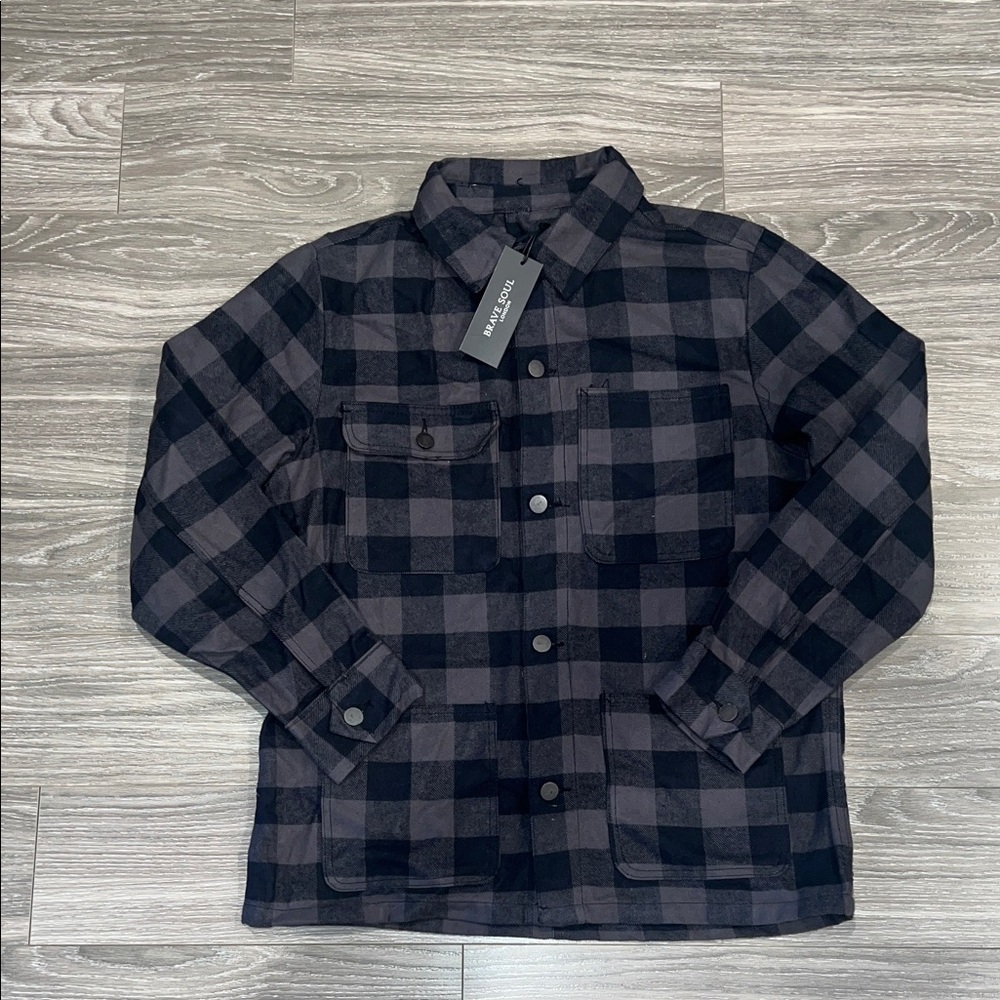 Brave Soul Charcoal and Black Checkered Shirt